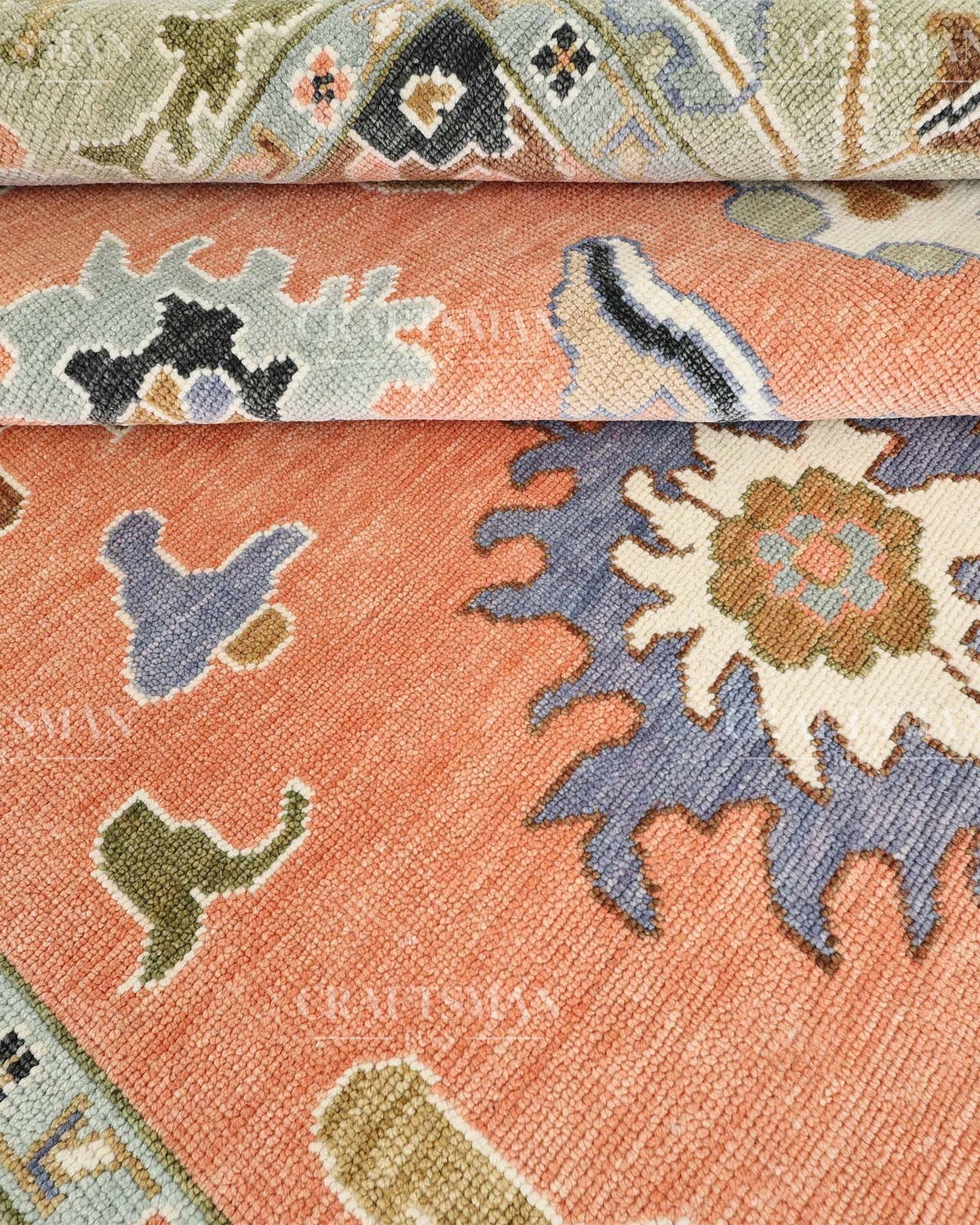 Quyora Wool Hand-Knotted Oushak-Inspired Rug