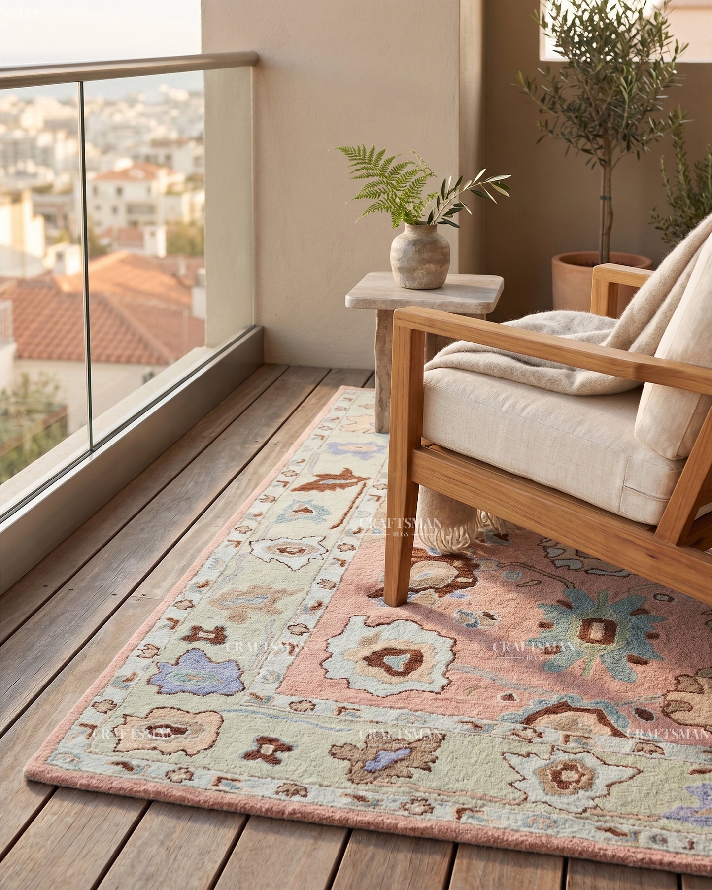 Oushak Inspired Hand Tufted Wool Rug – Peach & Pastel Floral Design
