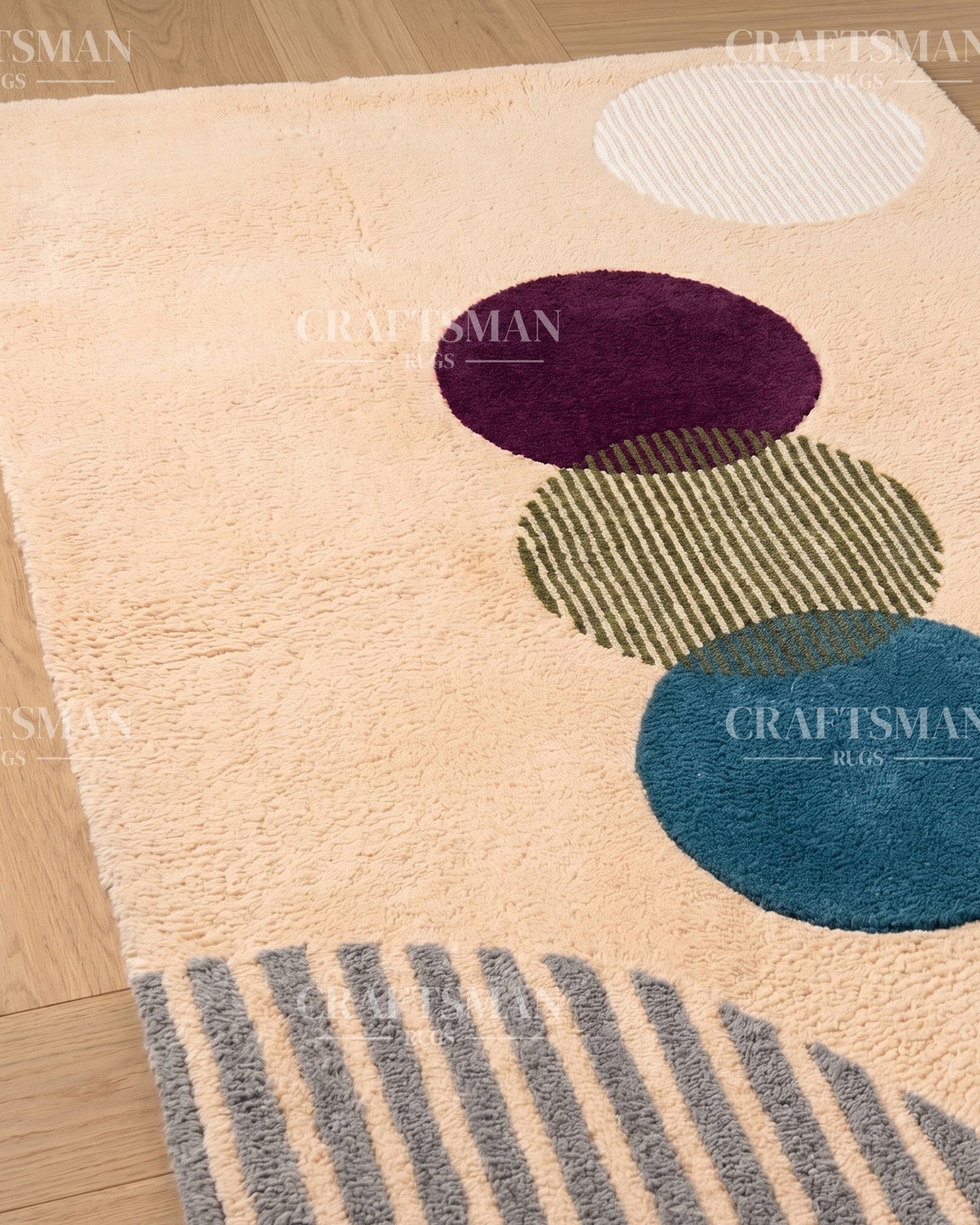 Modern Geometric Circle Hand Tufted Rug – Contemporary Abstract Area Carpet for Living Room & Bedroom | Soft Tufted Wool Rug | 5x8, 8x10, 9x12