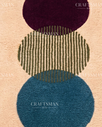 Modern Geometric Circle Hand Tufted Rug – Contemporary Abstract Area Carpet for Living Room & Bedroom | Soft Tufted Wool Rug | 5x8, 8x10, 9x12