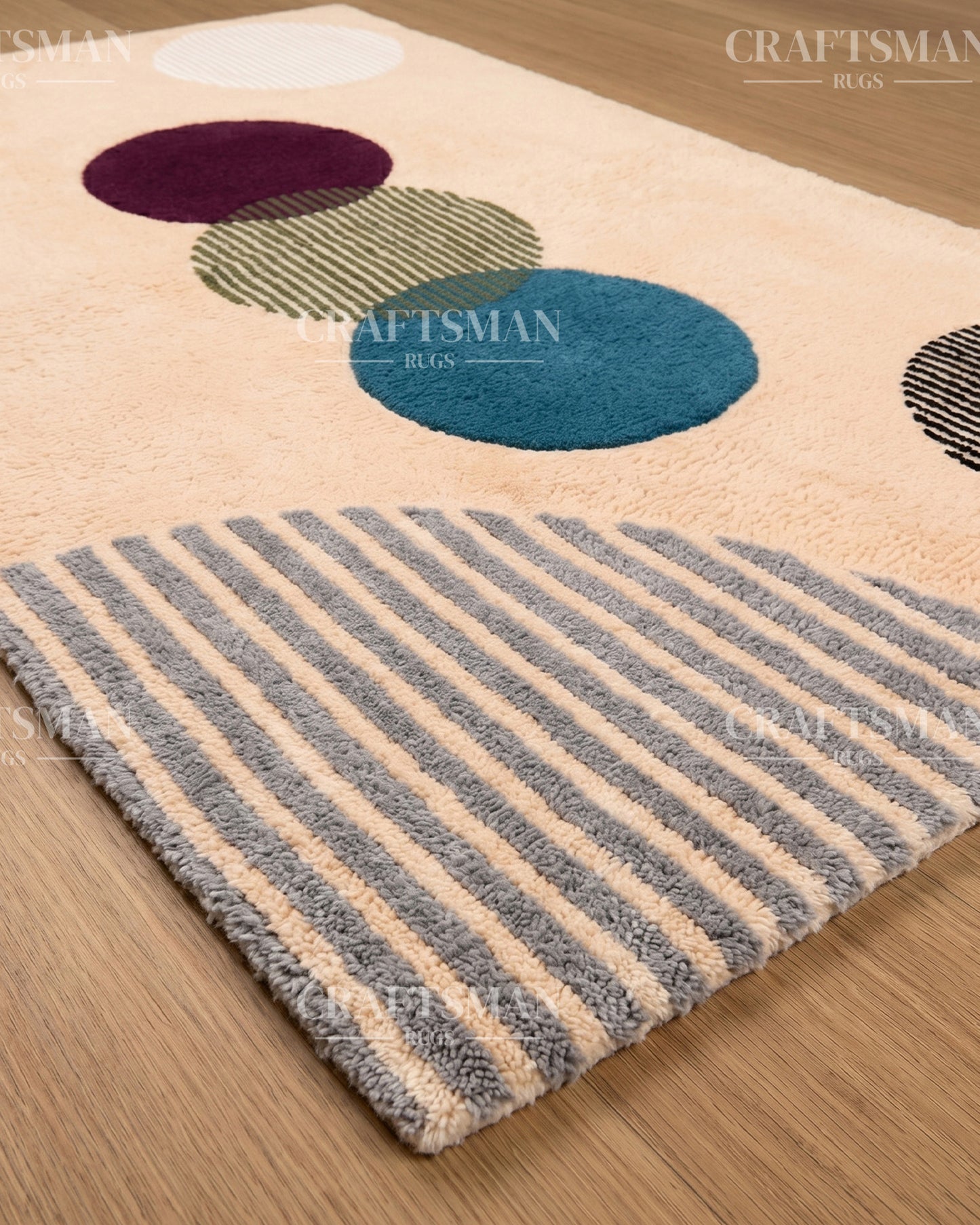 Modern Geometric Circle Hand Tufted Rug – Contemporary Abstract Area Carpet for Living Room & Bedroom | Soft Tufted Wool Rug | 5x8, 8x10, 9x12