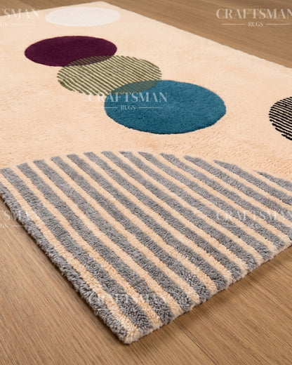 Modern Geometric Circle Hand Tufted Rug – Contemporary Abstract Area Carpet for Living Room & Bedroom | Soft Tufted Wool Rug | 5x8, 8x10, 9x12