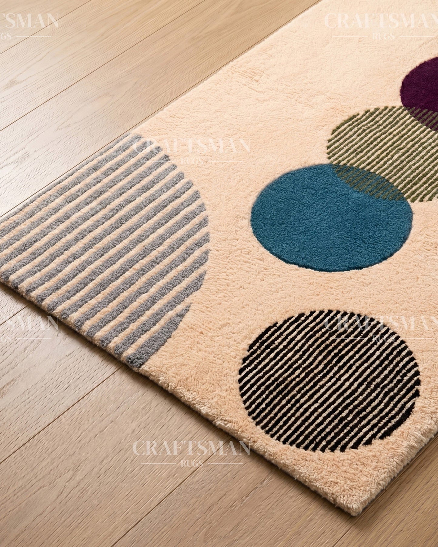 Modern Geometric Circle Hand Tufted Rug – Contemporary Abstract Area Carpet for Living Room & Bedroom | Soft Tufted Wool Rug | 5x8, 8x10, 9x12