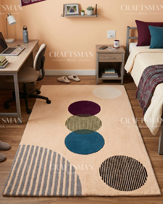Modern Geometric Circle Hand Tufted Rug – Contemporary Abstract Area Carpet for Living Room & Bedroom | Soft Tufted Wool Rug | 5x8, 8x10, 9x12