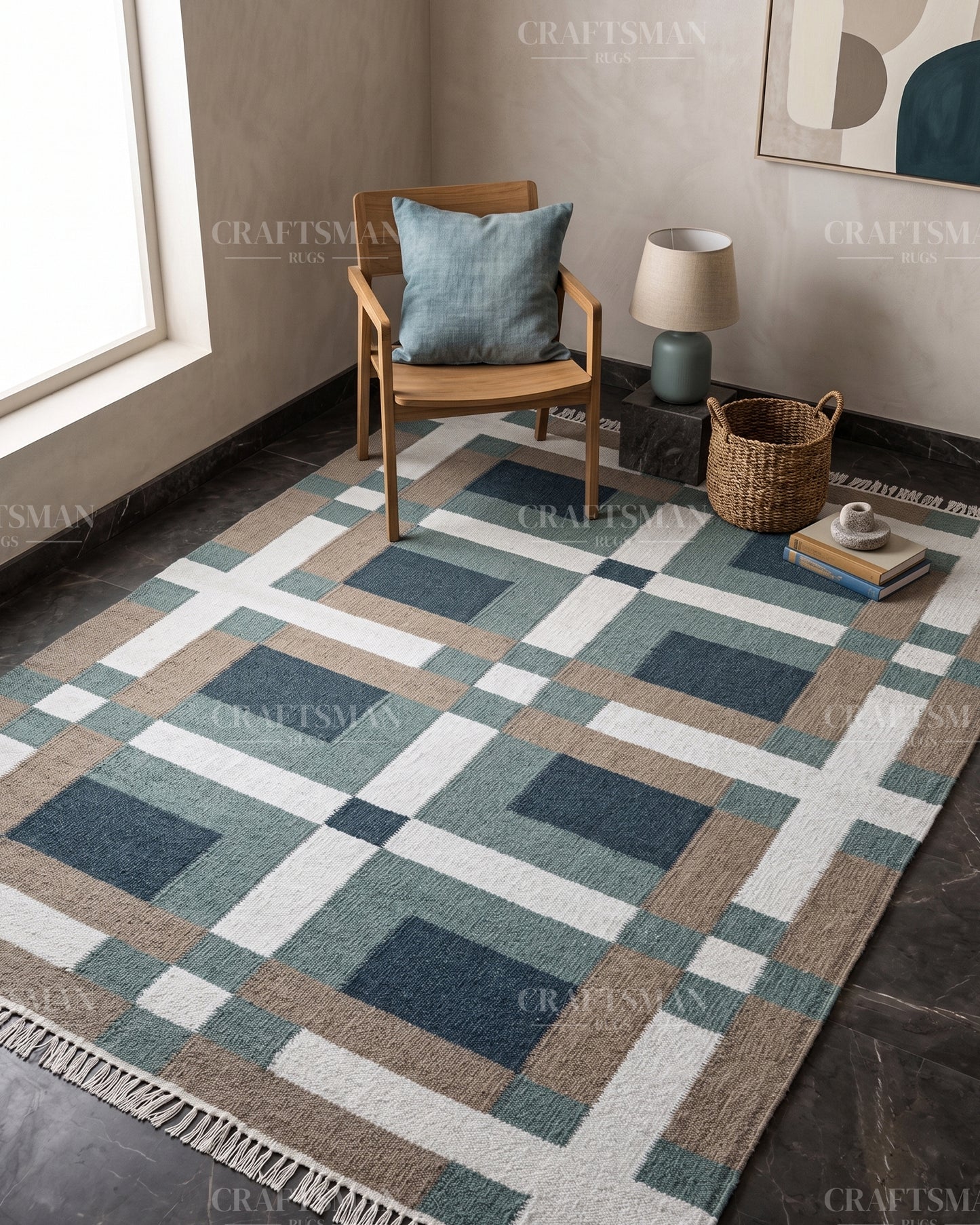Mosaicra Wool Dhurrie Hand-Woven Flatweave Rug