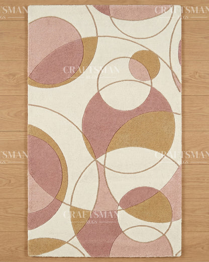Modern Abstract Circle Hand Tufted Rug – Luxury Geometric Wool Area Rug for Living Room, Bedroom & Office | Contemporary Soft Plush Carpet in Beige Blush Pink & Gold | 5x8, 8x10, 9x12