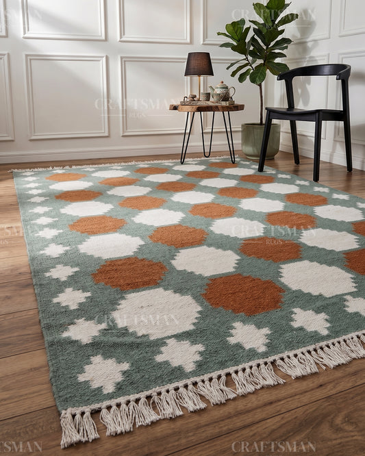 Latticea Wool Dhurrie Hand-Woven Flatweave Rug