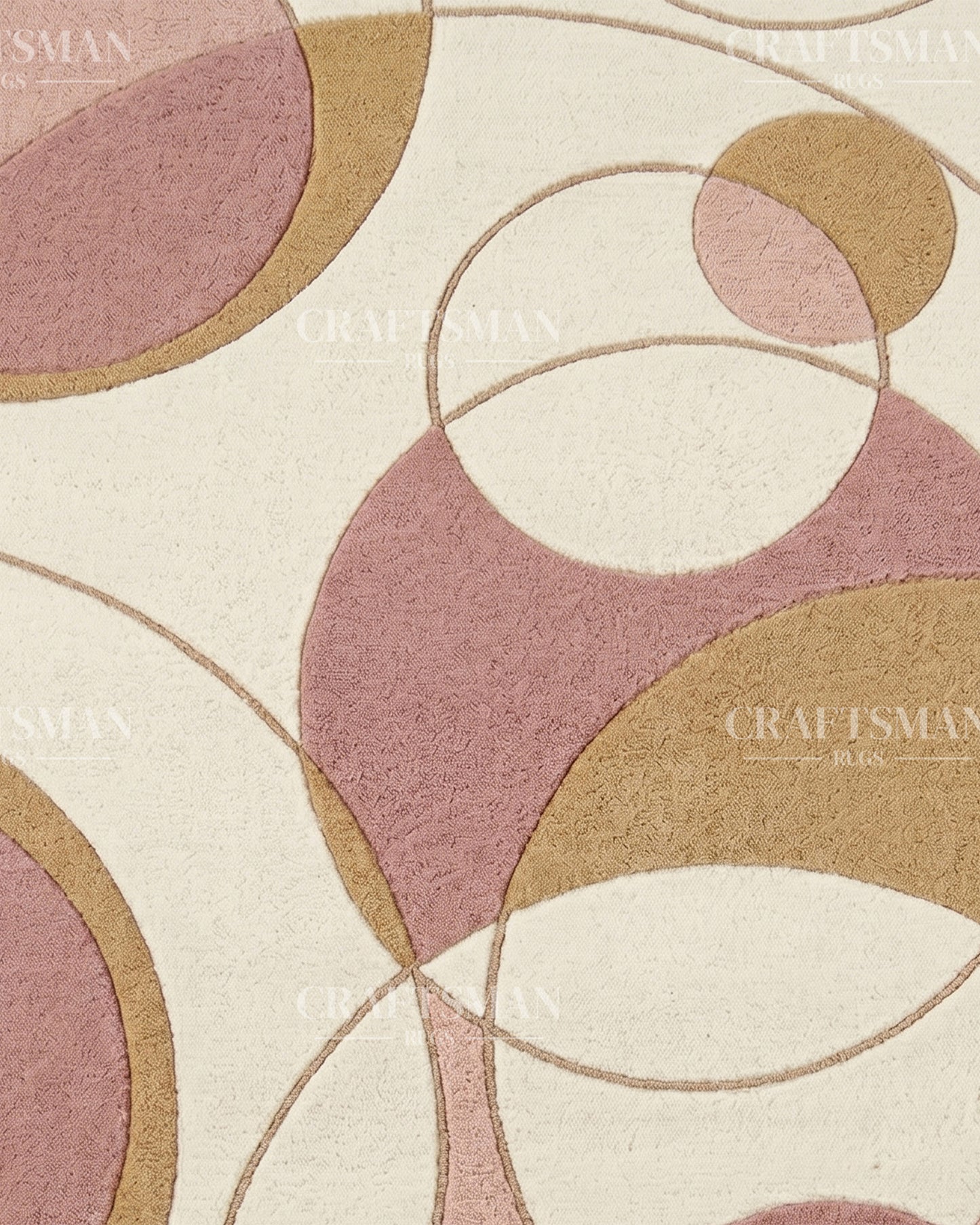 Modern Abstract Circle Hand Tufted Rug – Luxury Geometric Wool Area Rug for Living Room, Bedroom & Office | Contemporary Soft Plush Carpet in Beige Blush Pink & Gold | 5x8, 8x10, 9x12