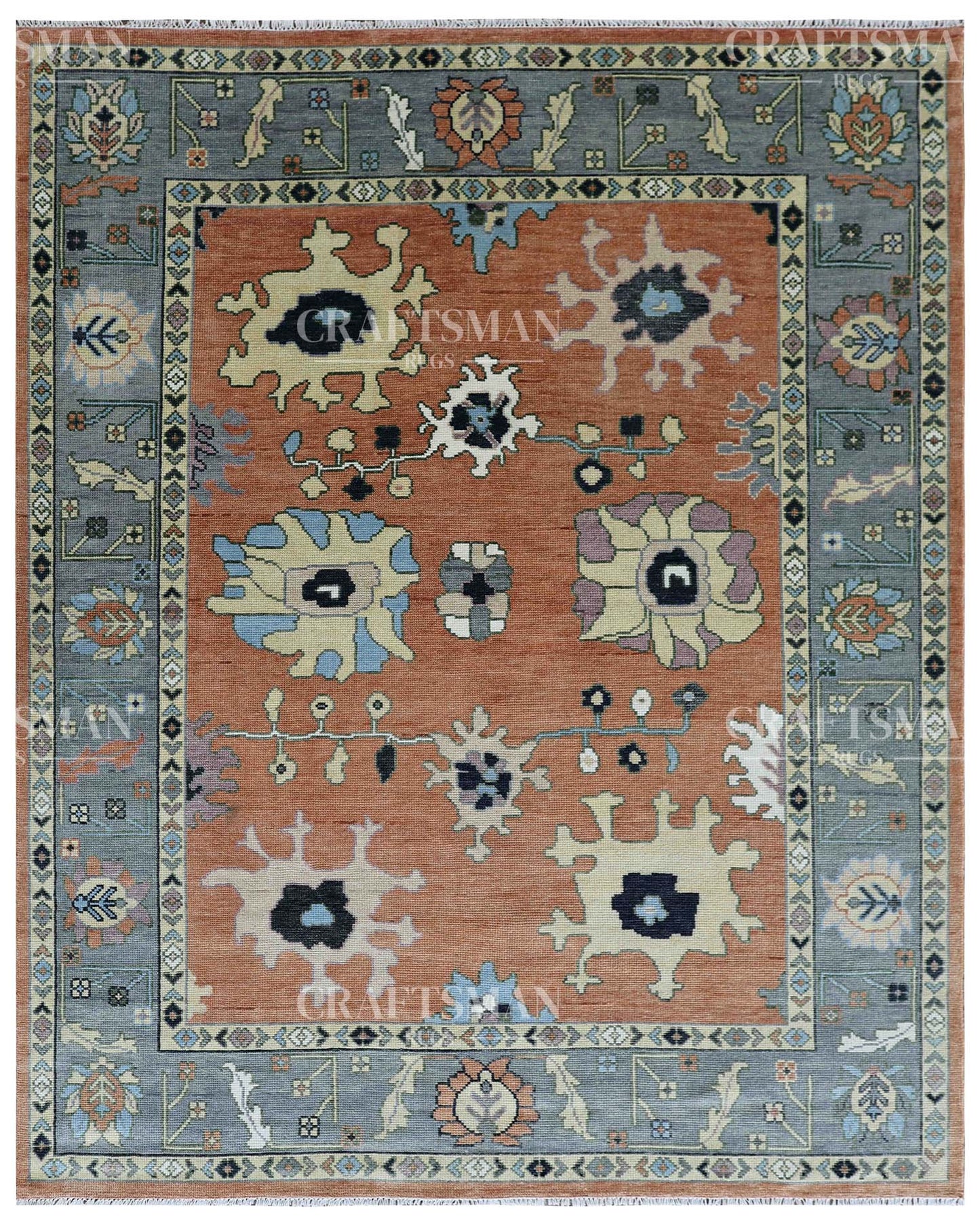 Velin Wool Hand-Knotted Oushak-Inspired Rug