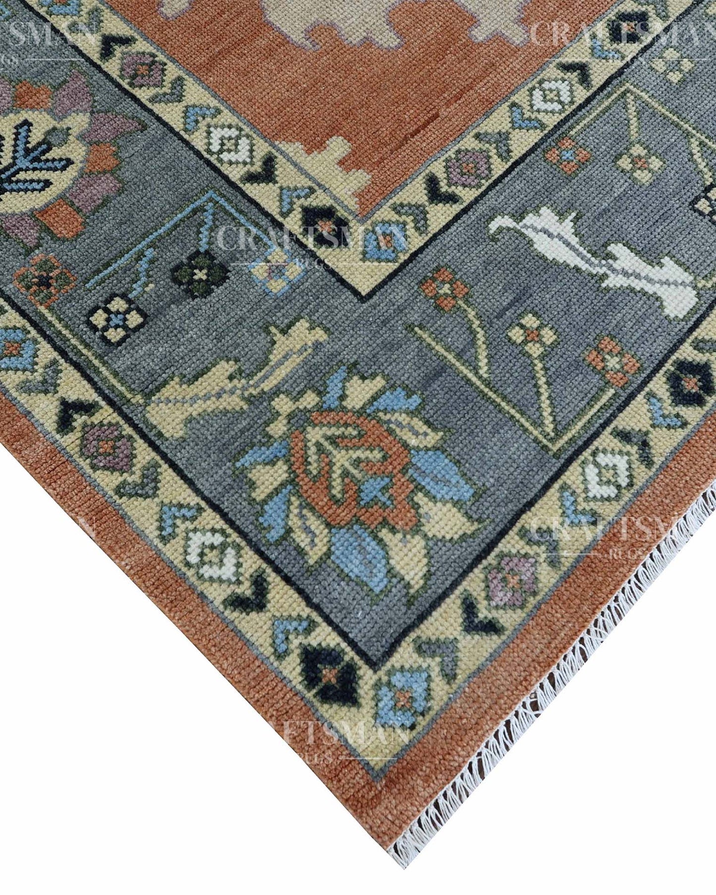 Velin Wool Hand-Knotted Oushak-Inspired Rug