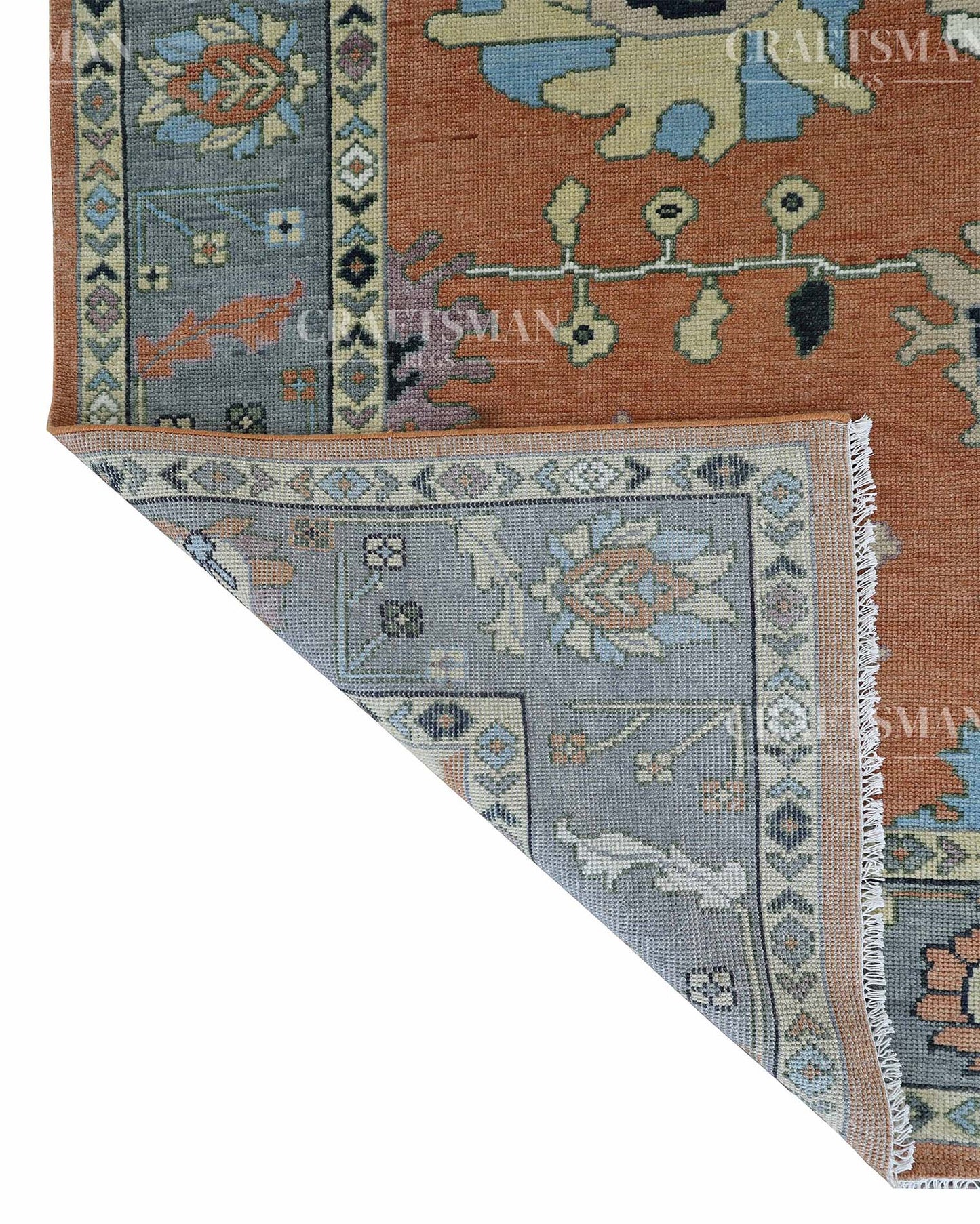 Velin Wool Hand-Knotted Oushak-Inspired Rug
