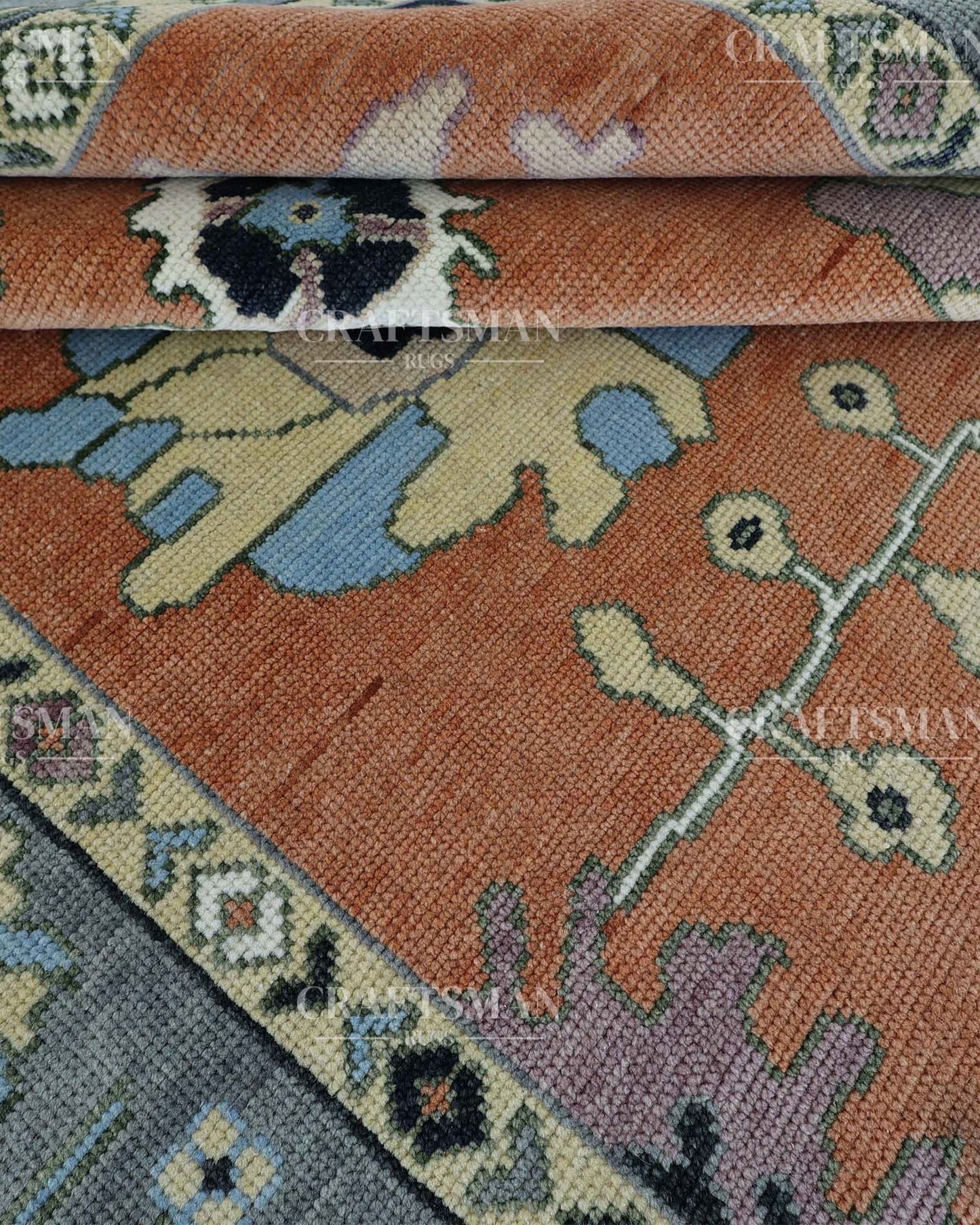 Velin Wool Hand-Knotted Oushak-Inspired Rug