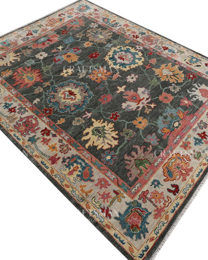 Alvorn Wool Hand-Knotted Oushak-Inspired Rug