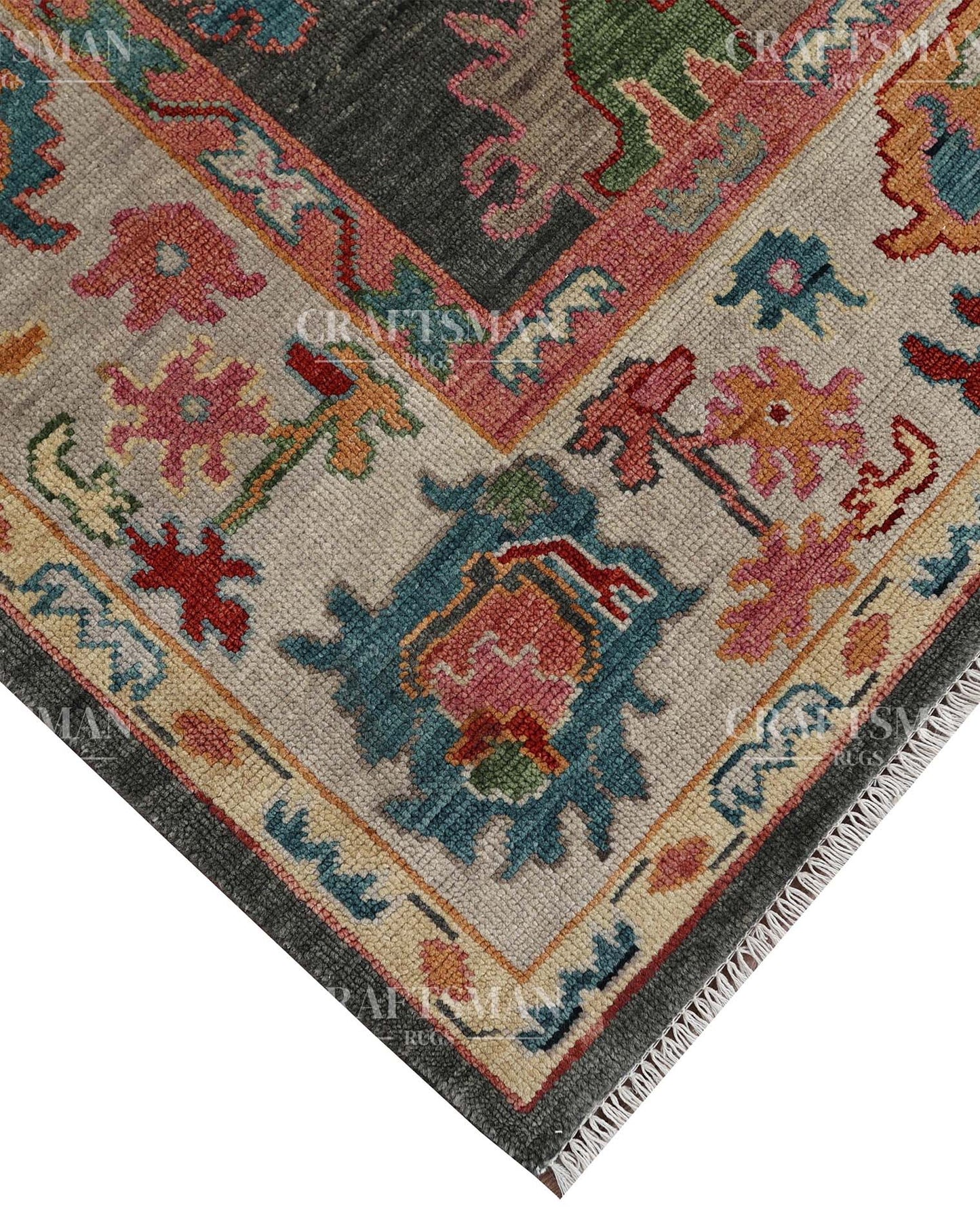 Alvorn Wool Hand-Knotted Oushak-Inspired Rug