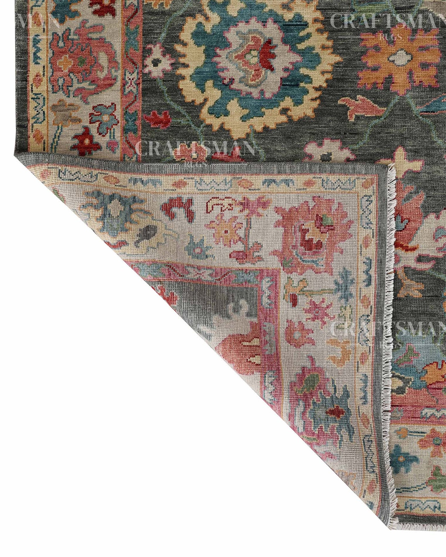 Alvorn Wool Hand-Knotted Oushak-Inspired Rug