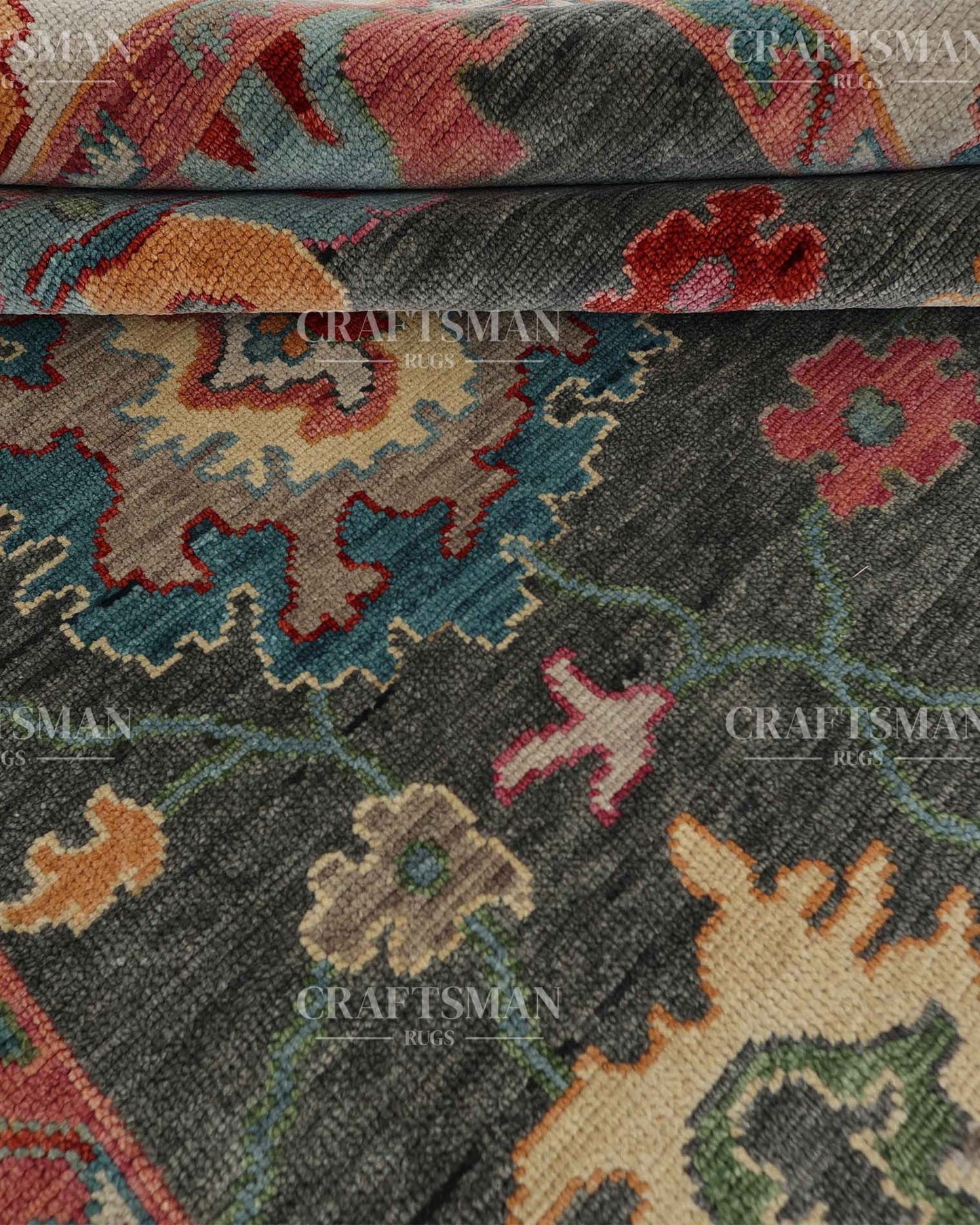 Alvorn Wool Hand-Knotted Oushak-Inspired Rug