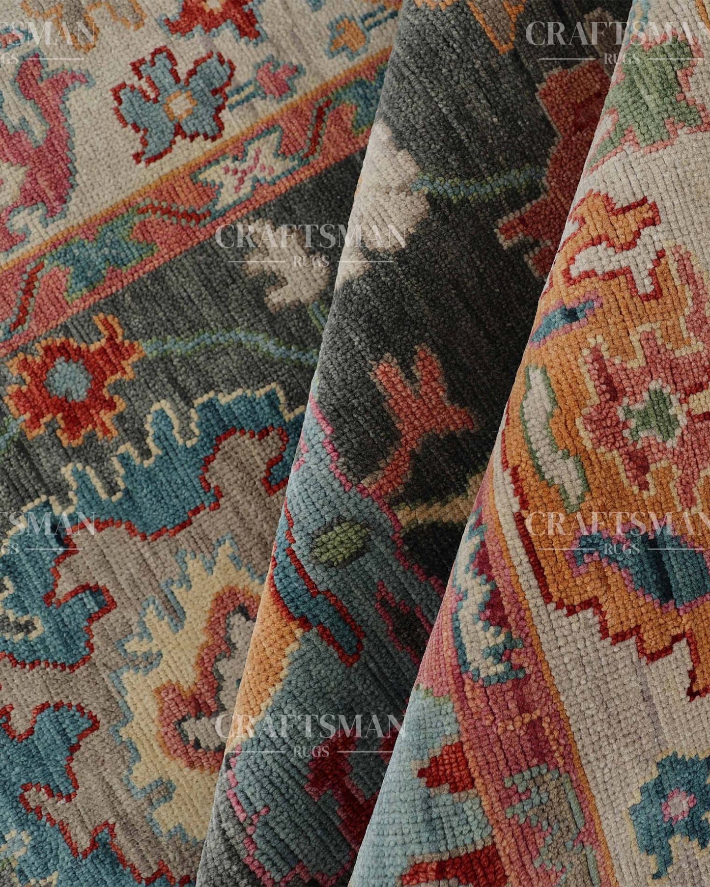 Alvorn Wool Hand-Knotted Oushak-Inspired Rug