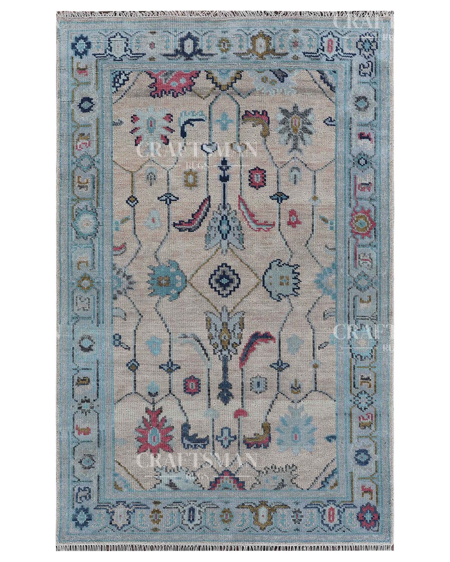 Delros Wool Hand-Knotted Oushak-Inspired Rug