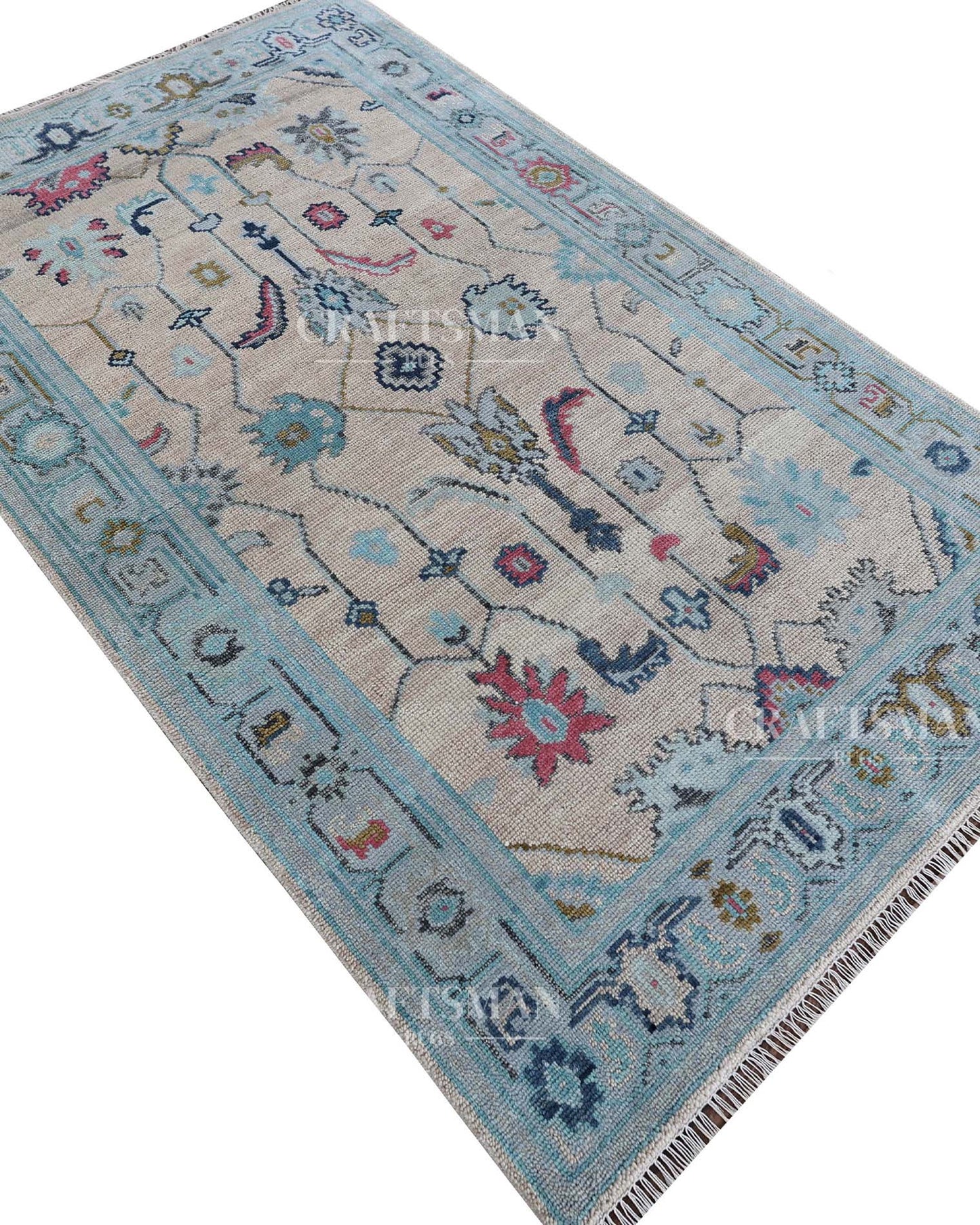 Delros Wool Hand-Knotted Oushak-Inspired Rug