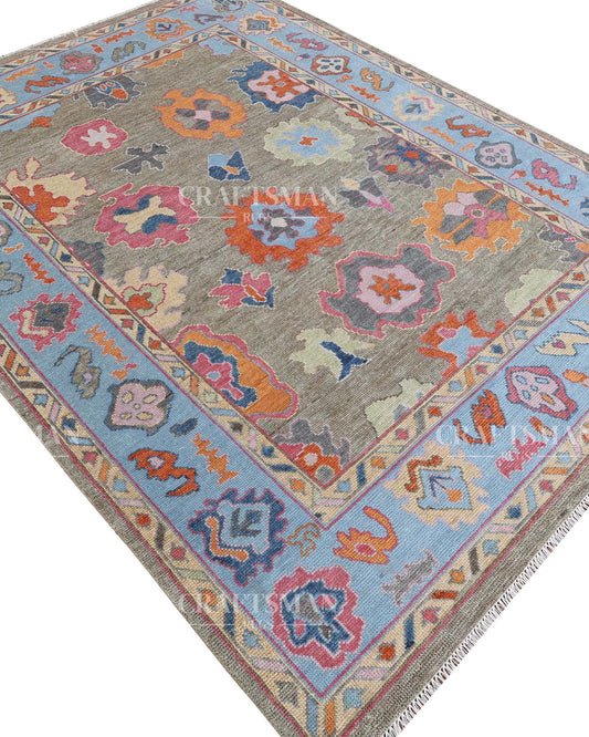 Lirven Wool Hand-Knotted Oushak-Inspired Rug