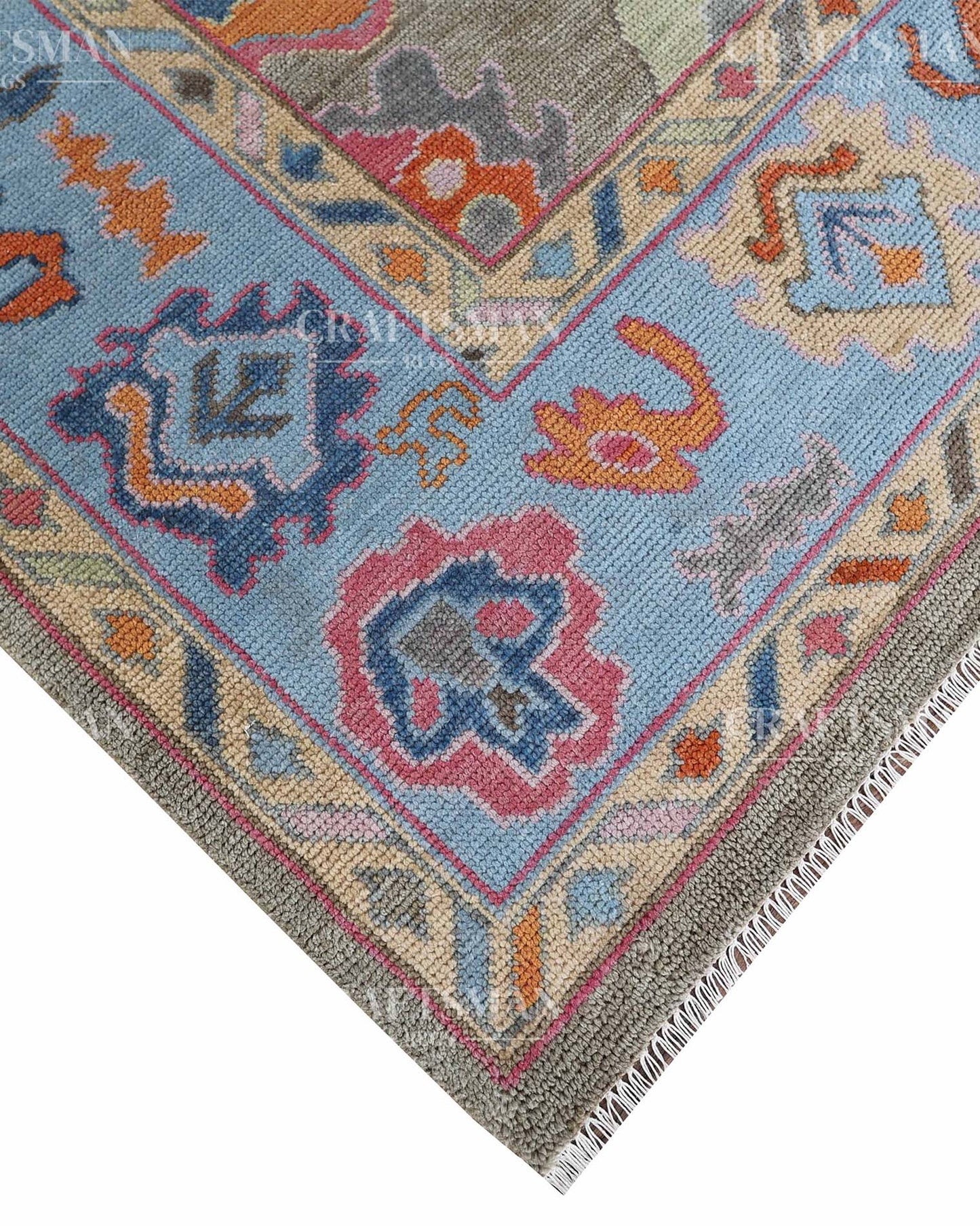Lirven Wool Hand-Knotted Oushak-Inspired Rug
