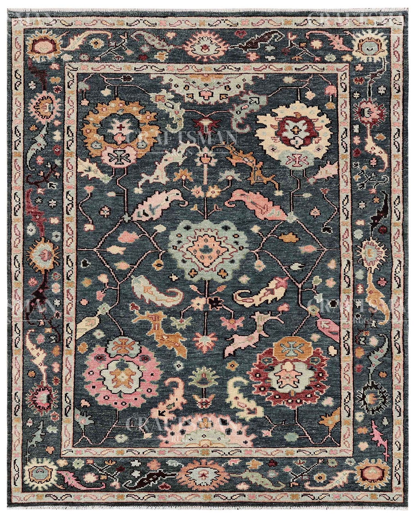 Travin Wool Hand-Knotted Oushak-Inspired Rug