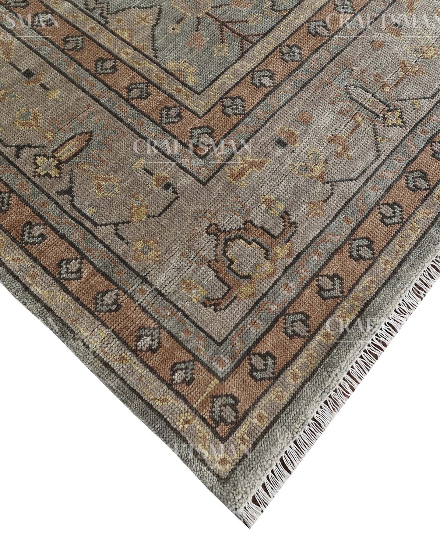 Arnos Wool Hand-Knotted Oushak-Inspired Rug