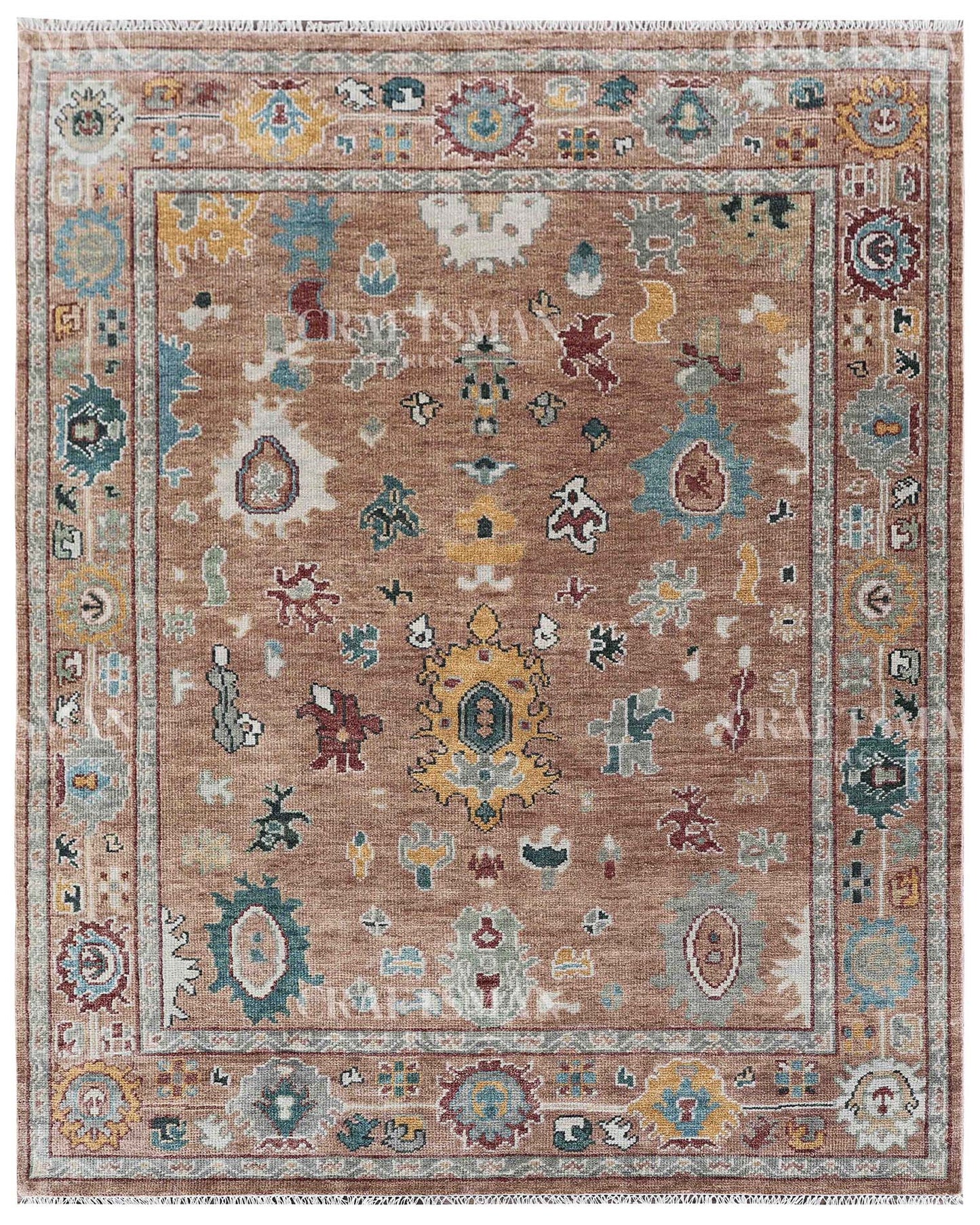 Dervan Wool Hand-Knotted Oushak-Inspired Rug