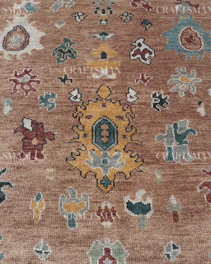 Dervan Wool Hand-Knotted Oushak-Inspired Rug