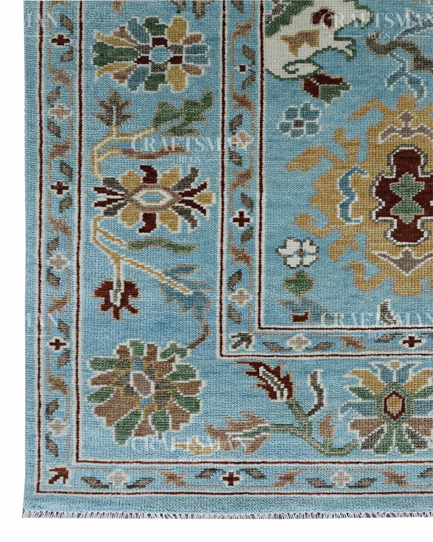 Porvin Wool Hand-Knotted Oushak-Inspired Rug