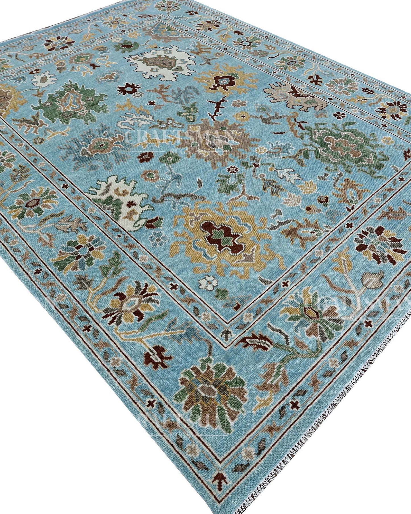 Porvin Wool Hand-Knotted Oushak-Inspired Rug