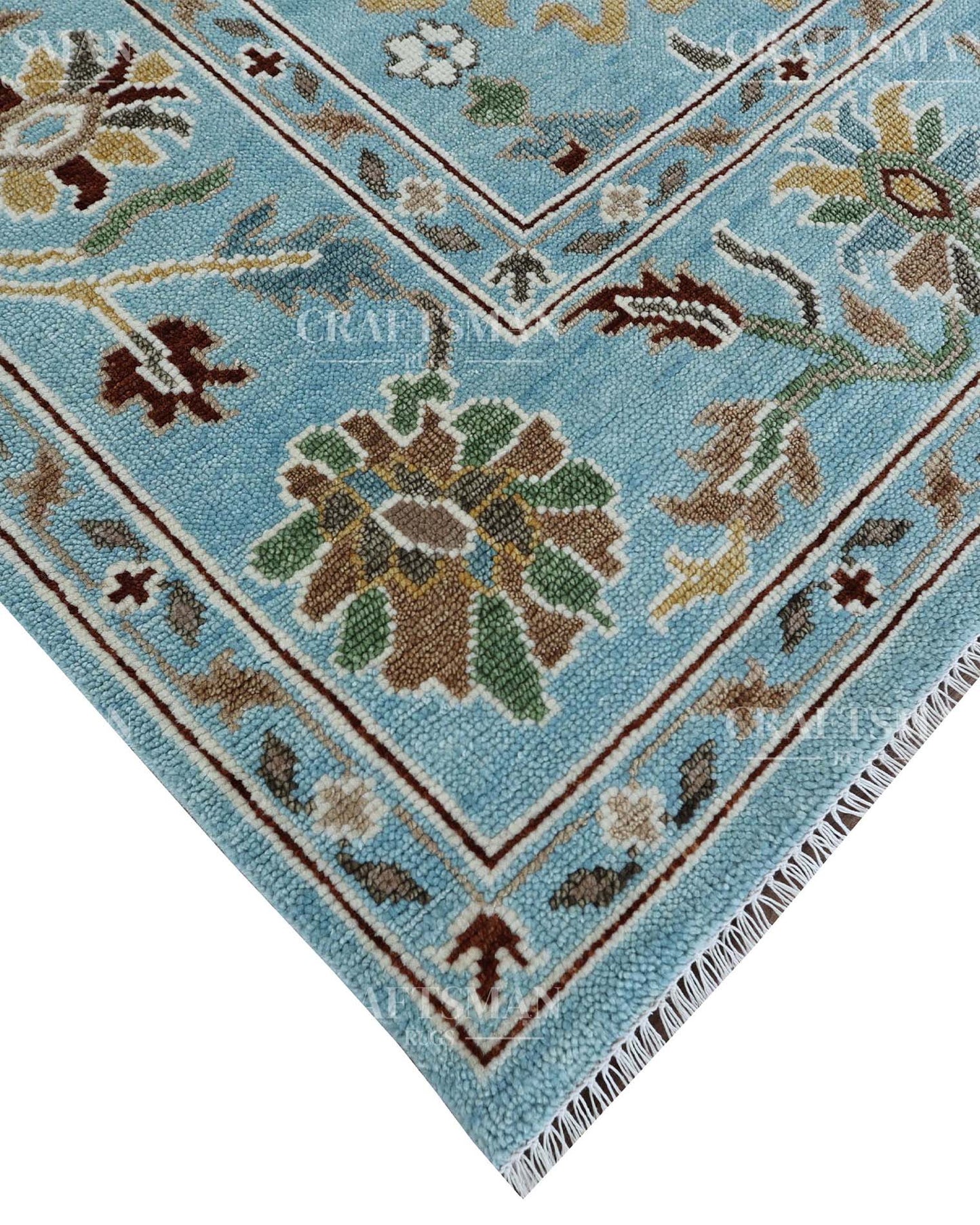Porvin Wool Hand-Knotted Oushak-Inspired Rug