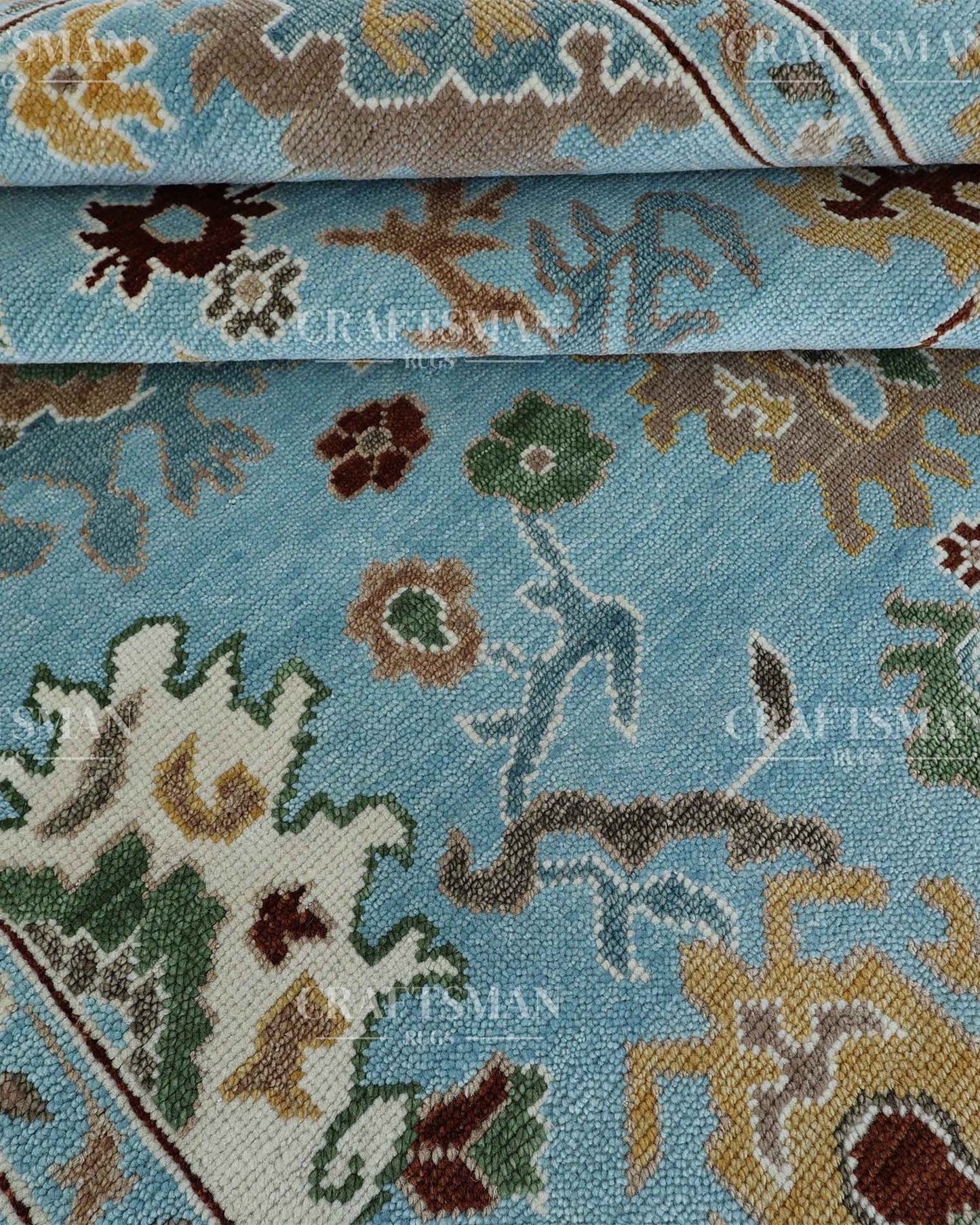 Porvin Wool Hand-Knotted Oushak-Inspired Rug