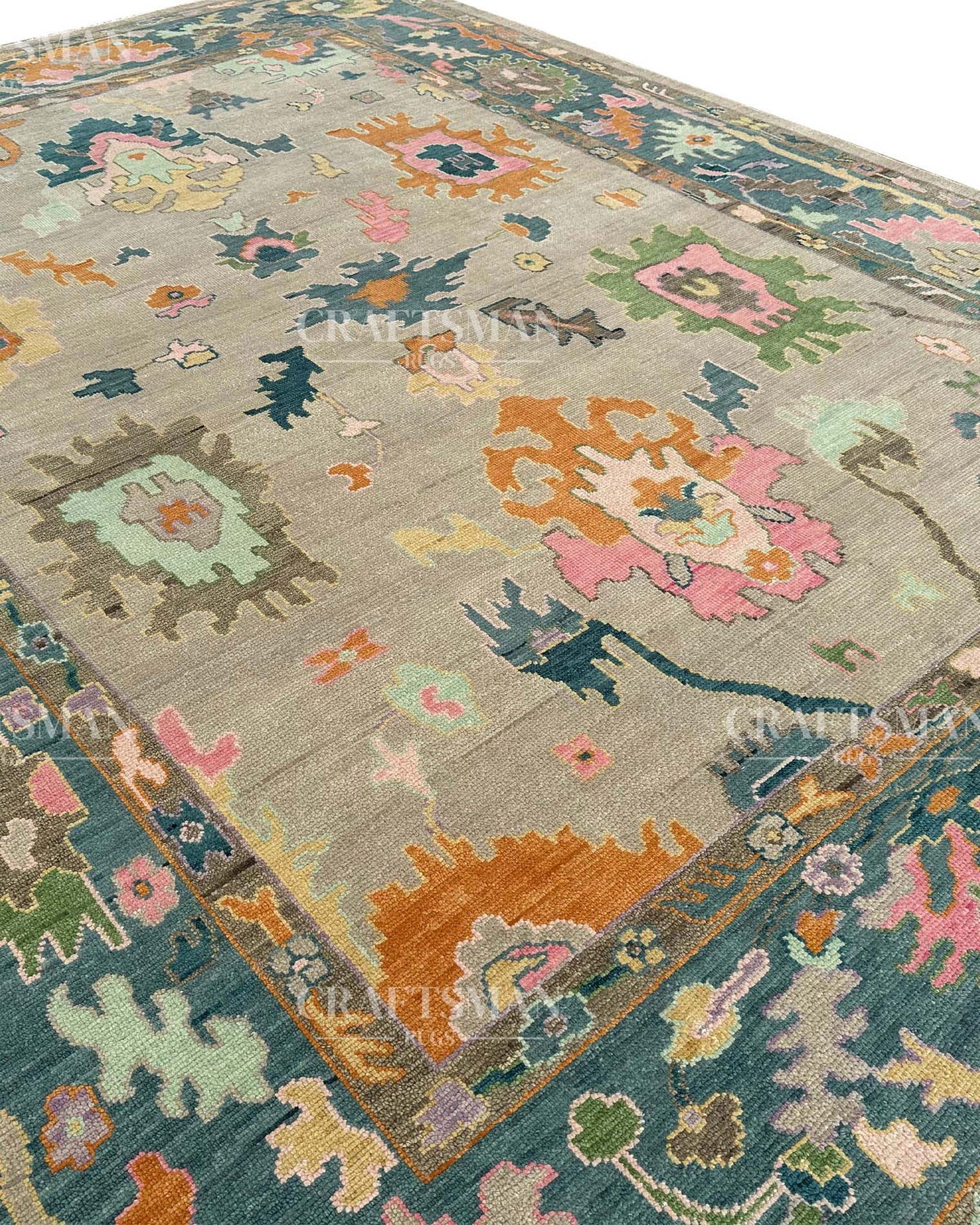 Kadrin Wool Hand-Knotted Oushak-Inspired Rug