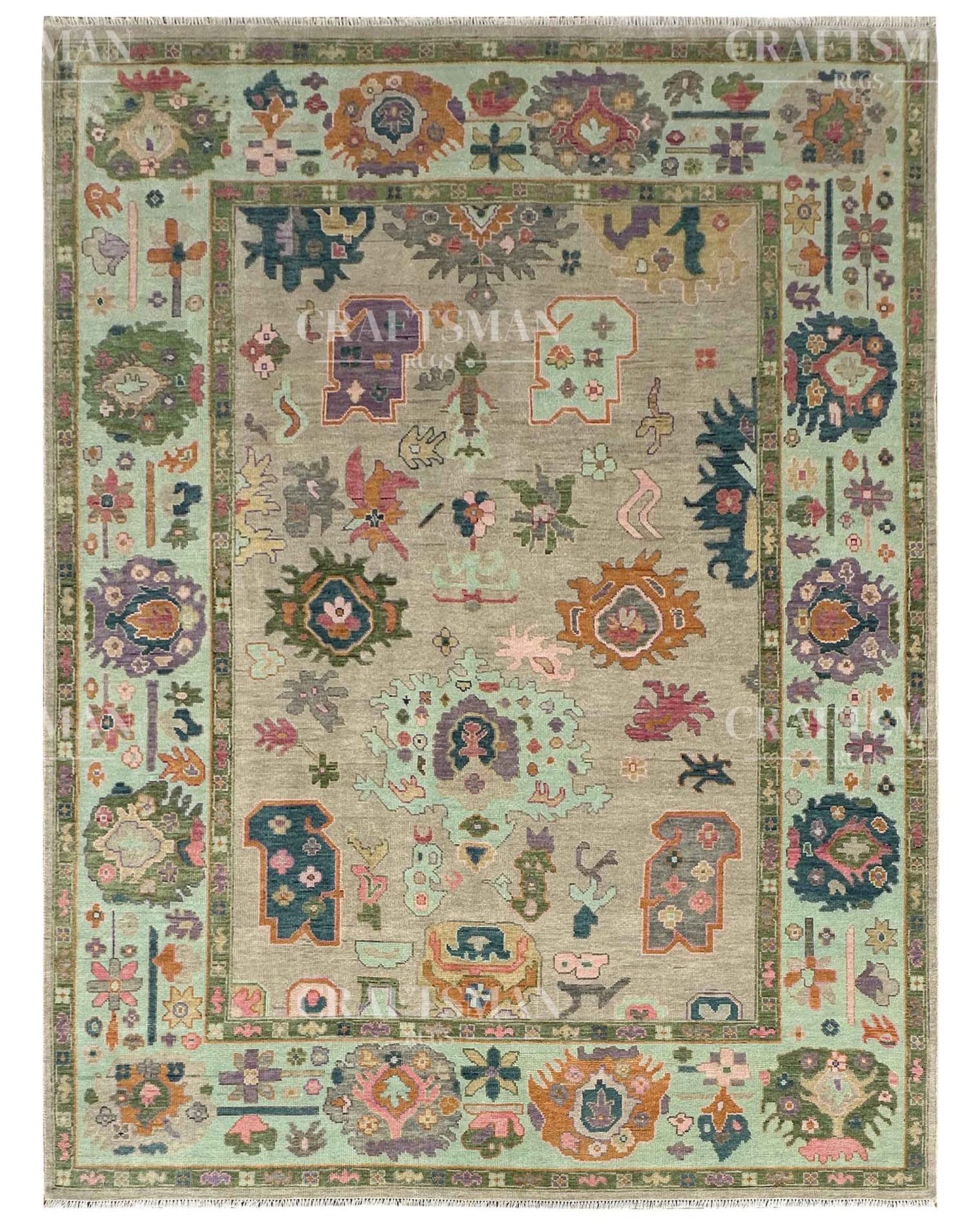 Melvar Wool Hand-Knotted Oushak-Inspired Rug