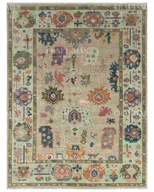 Melvar Wool Hand-Knotted Oushak-Inspired Rug
