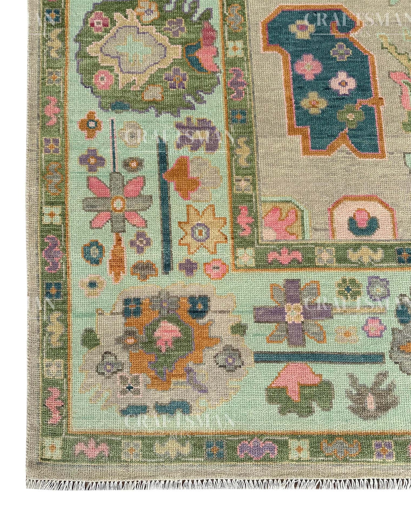 Melvar Wool Hand-Knotted Oushak-Inspired Rug