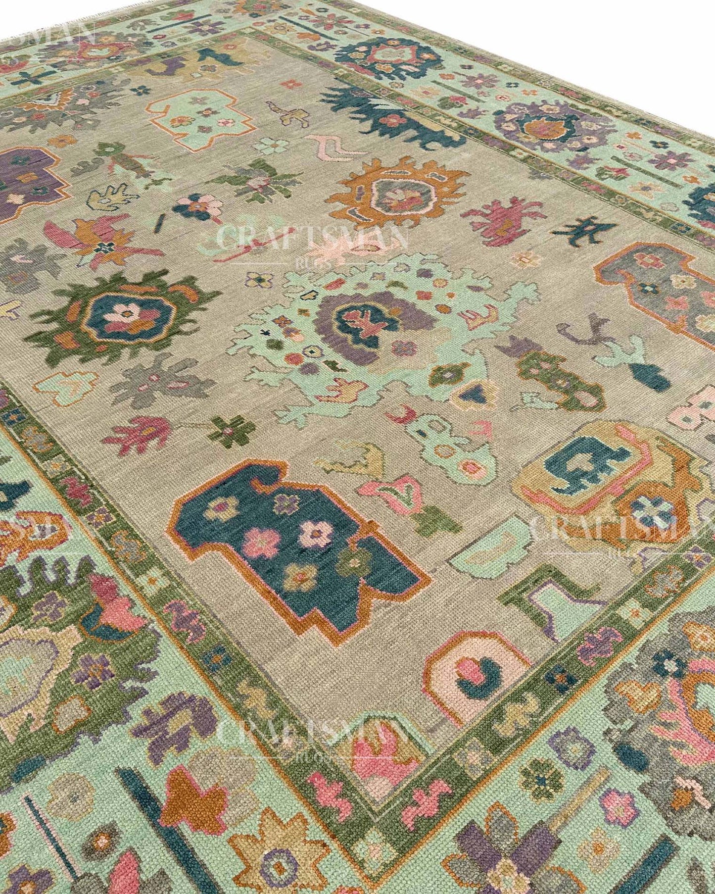 Melvar Wool Hand-Knotted Oushak-Inspired Rug