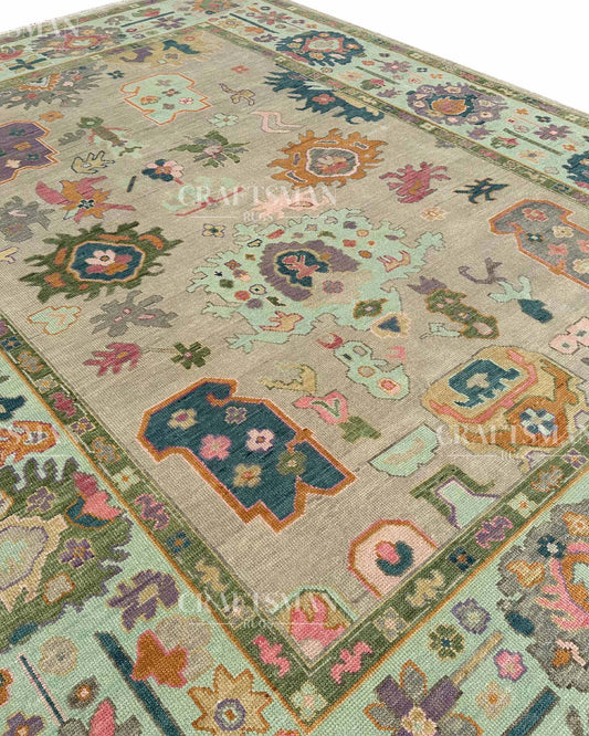 Melvar Wool Hand-Knotted Oushak-Inspired Rug