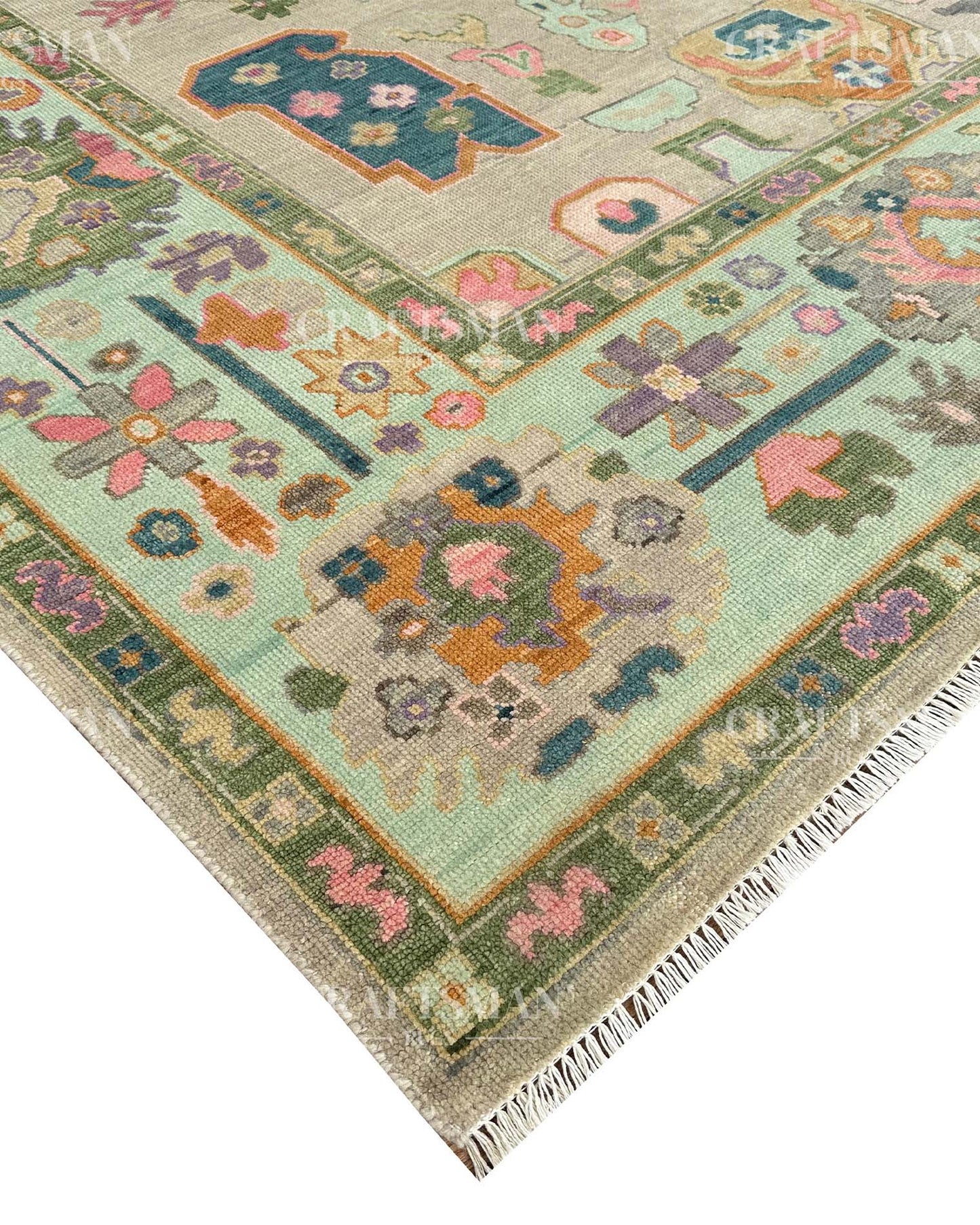 Melvar Wool Hand-Knotted Oushak-Inspired Rug