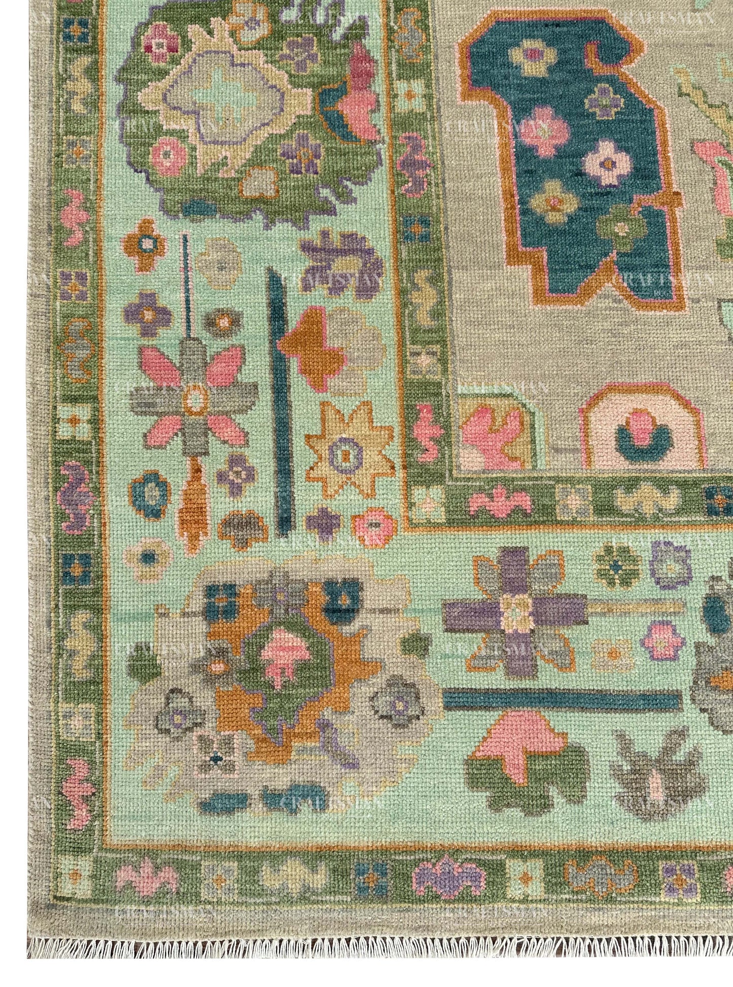 Melvar Wool Hand-Knotted Oushak-Inspired Rug