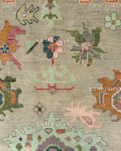 Melvar Wool Hand-Knotted Oushak-Inspired Rug