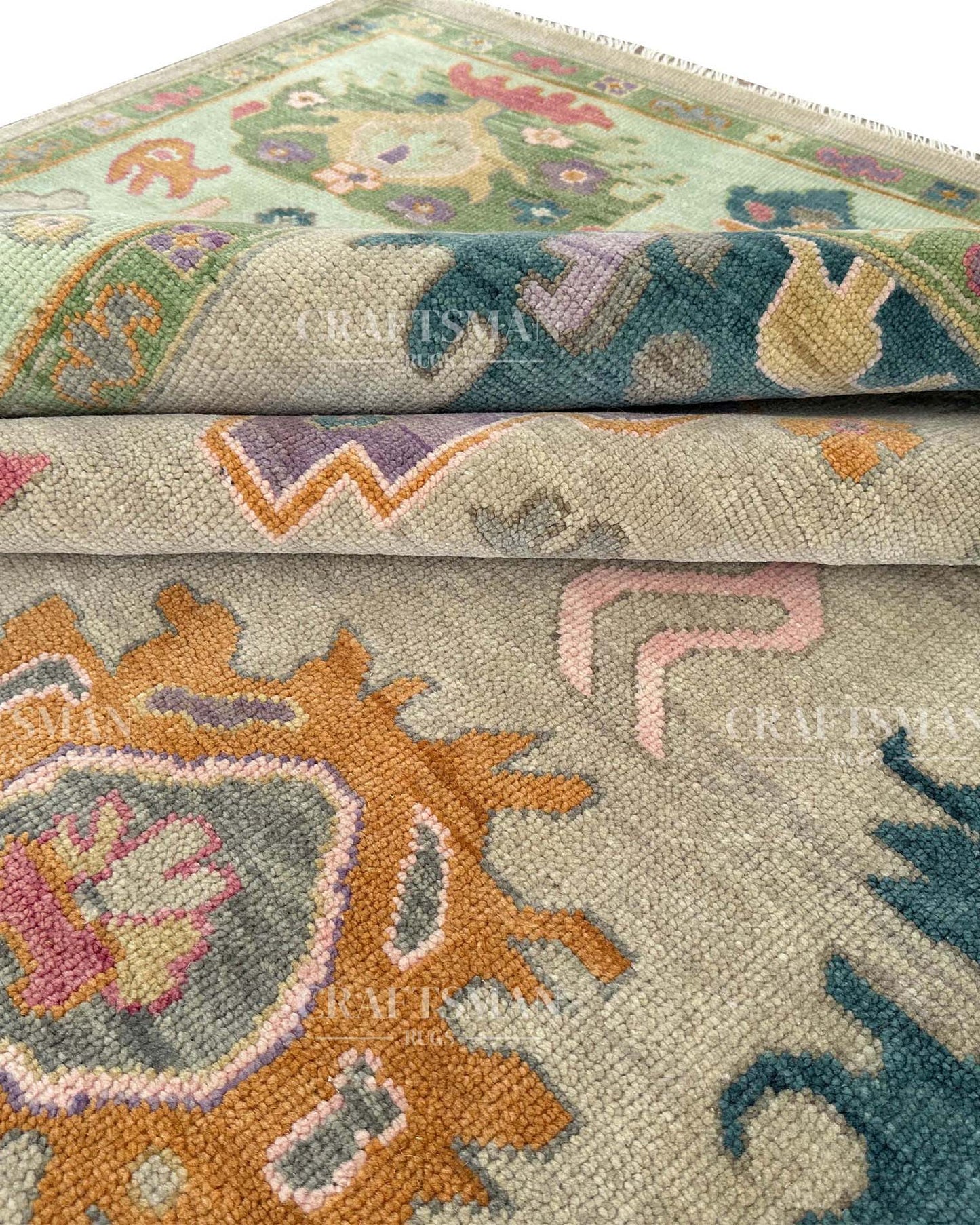 Melvar Wool Hand-Knotted Oushak-Inspired Rug