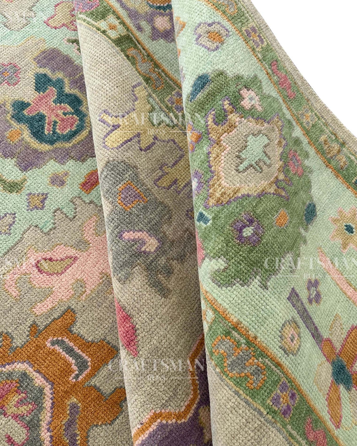 Melvar Wool Hand-Knotted Oushak-Inspired Rug