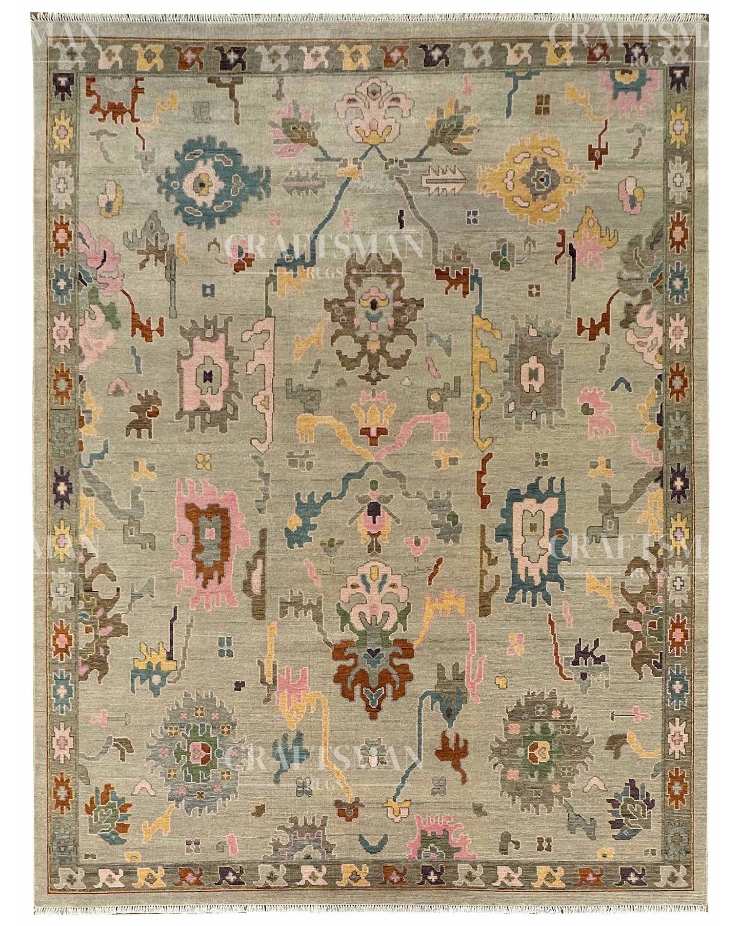 Kalren Wool Hand-Knotted Oushak-Inspired Rug