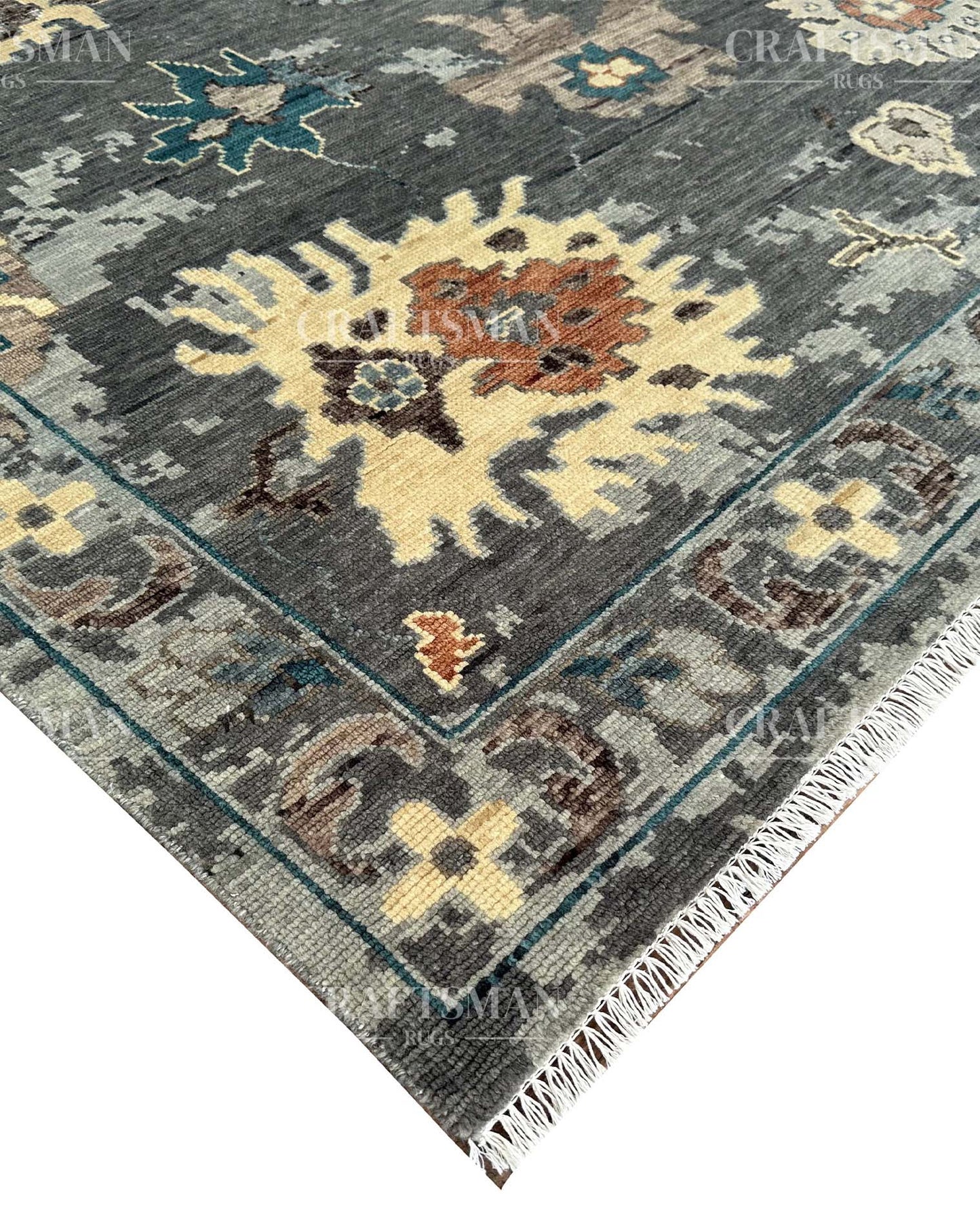 Jorlen Wool Hand-Knotted Oushak-Inspired Rug