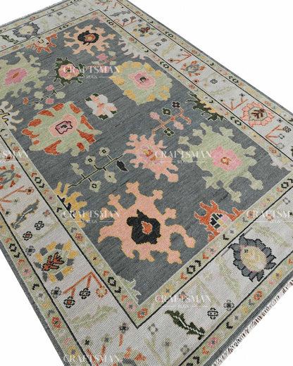 Smyrna Wool Hand-Knotted Oushak-Inspired Rug