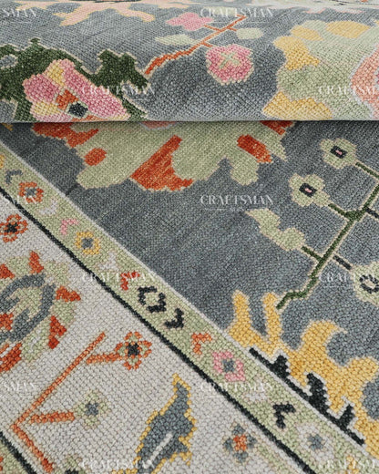Smyrna Wool Hand-Knotted Oushak-Inspired Rug