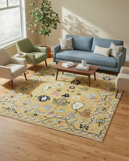 Duvra Wool Hand-Knotted Oushak-Inspired Rug