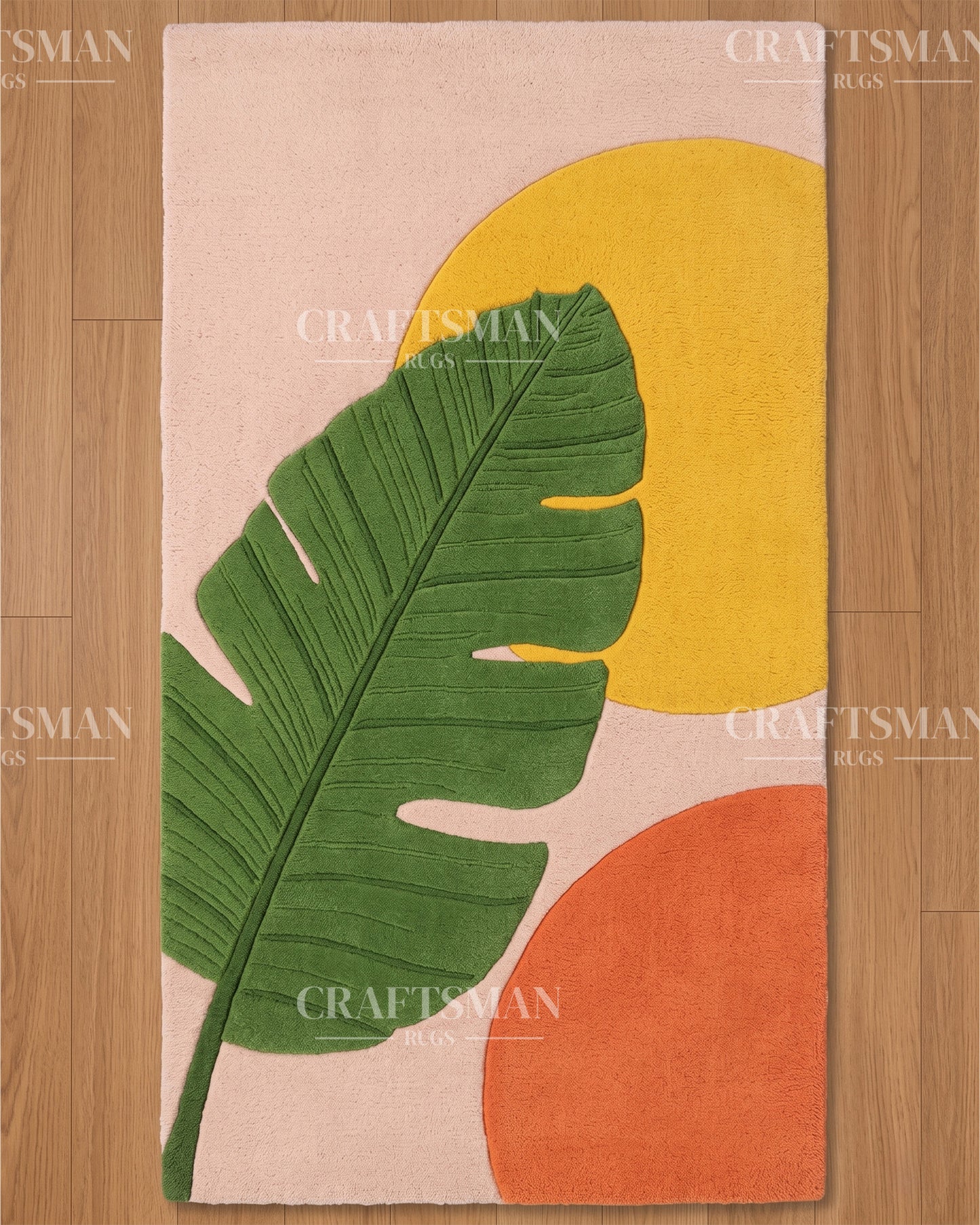 Tropical Banana Leaf Hand Tufted Carpet – Modern Abstract Area Rug for Living Room & Bedroom | 5x8, 8x10, 9x12